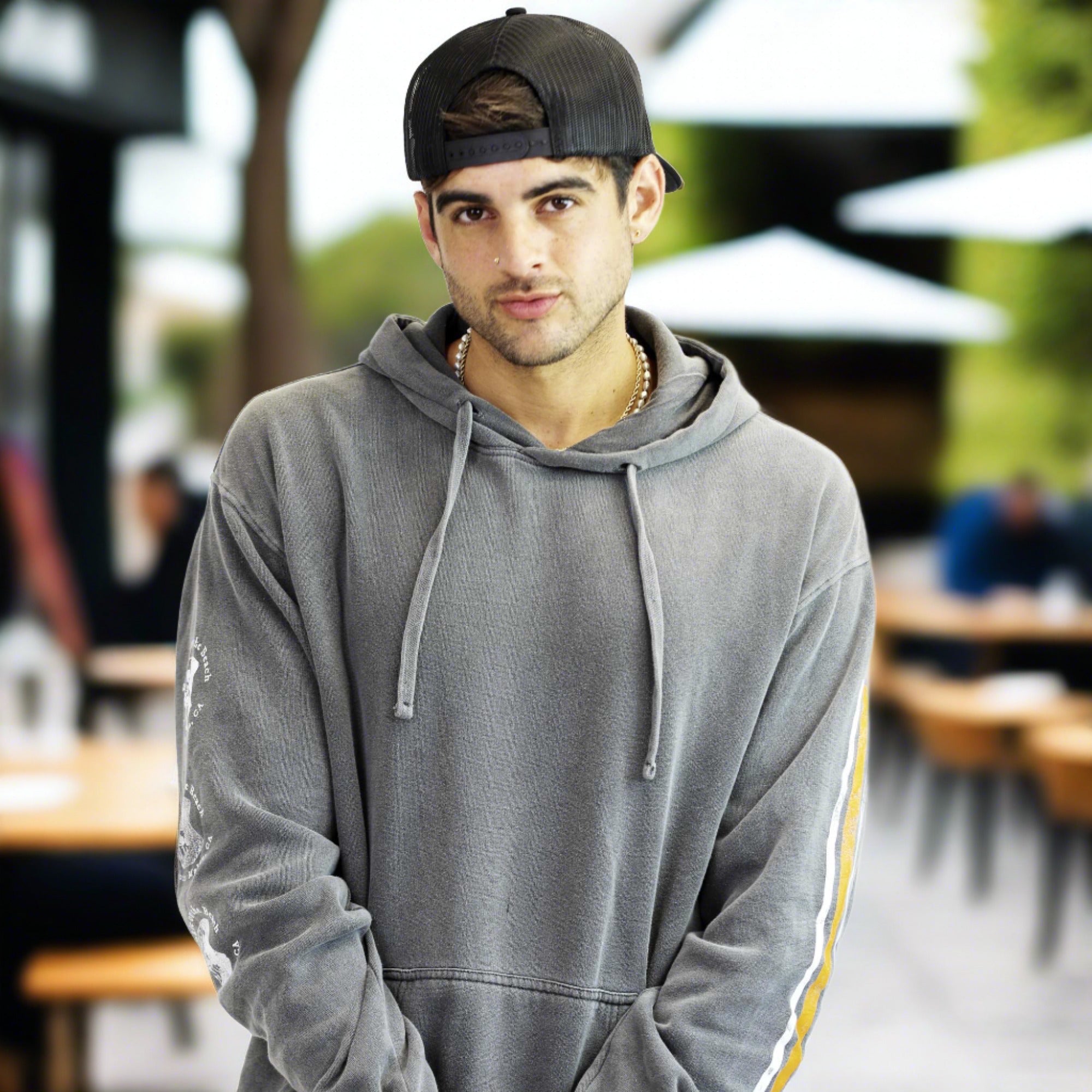 Gray striped hoodie online